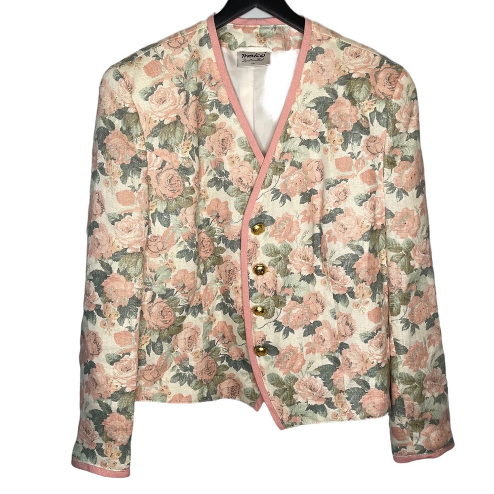 MEICO Landhaus Look Vintage Floral Linen Women’s Blazer Large